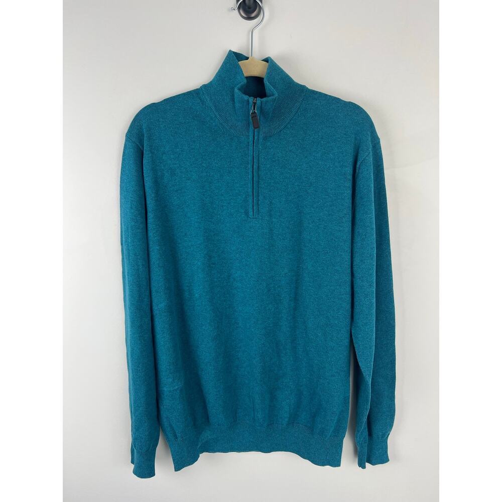 Men’s Jos A Bank Signature 1/4 Zip Pima Cotton Sweater in Blue Large